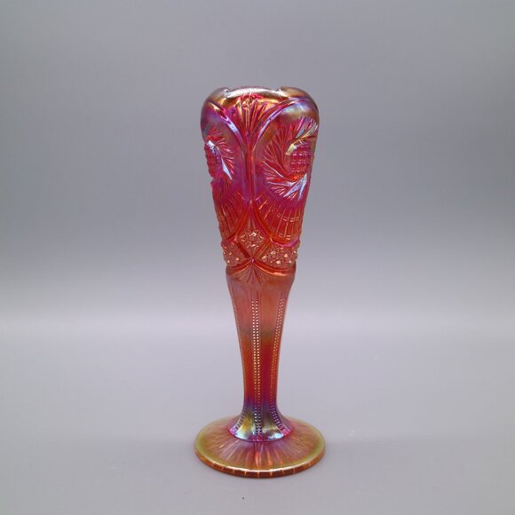 Vintage Fenton Ruby Red Amberina Carnival Glass Vase 8654 Pattern | Cadmium Glow - Picture 3 of 9